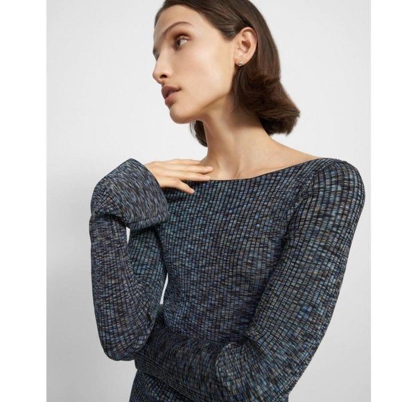 Theory Cabled Print Ribbed Boat Neck Sweater - Picture 6 of 13